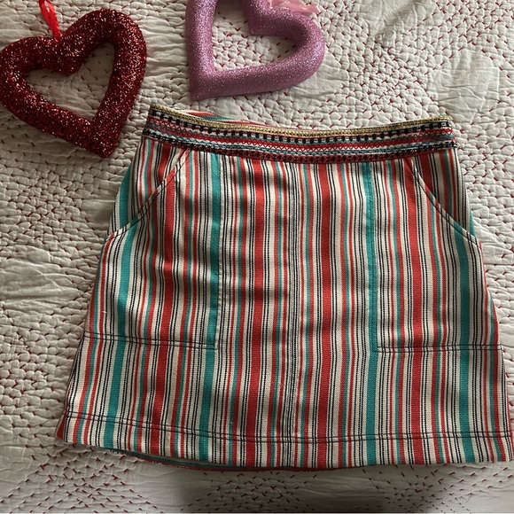 Anthropologie Maeve Sophy Embroidered-Waist Striped A-Line Skirt Size 16 - Picture 4 of 11